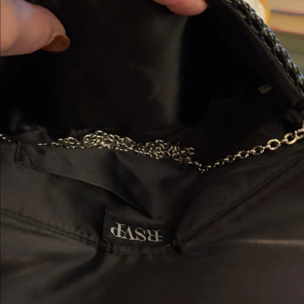 RSVP Black Beaded Clutch with Silver Chain